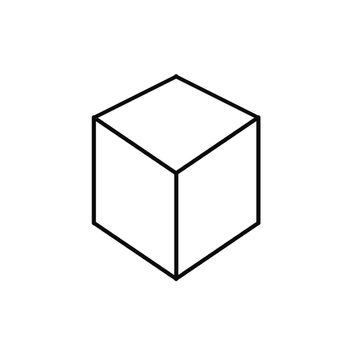 Isometric cube — 3D asset publishing, monochrome line art