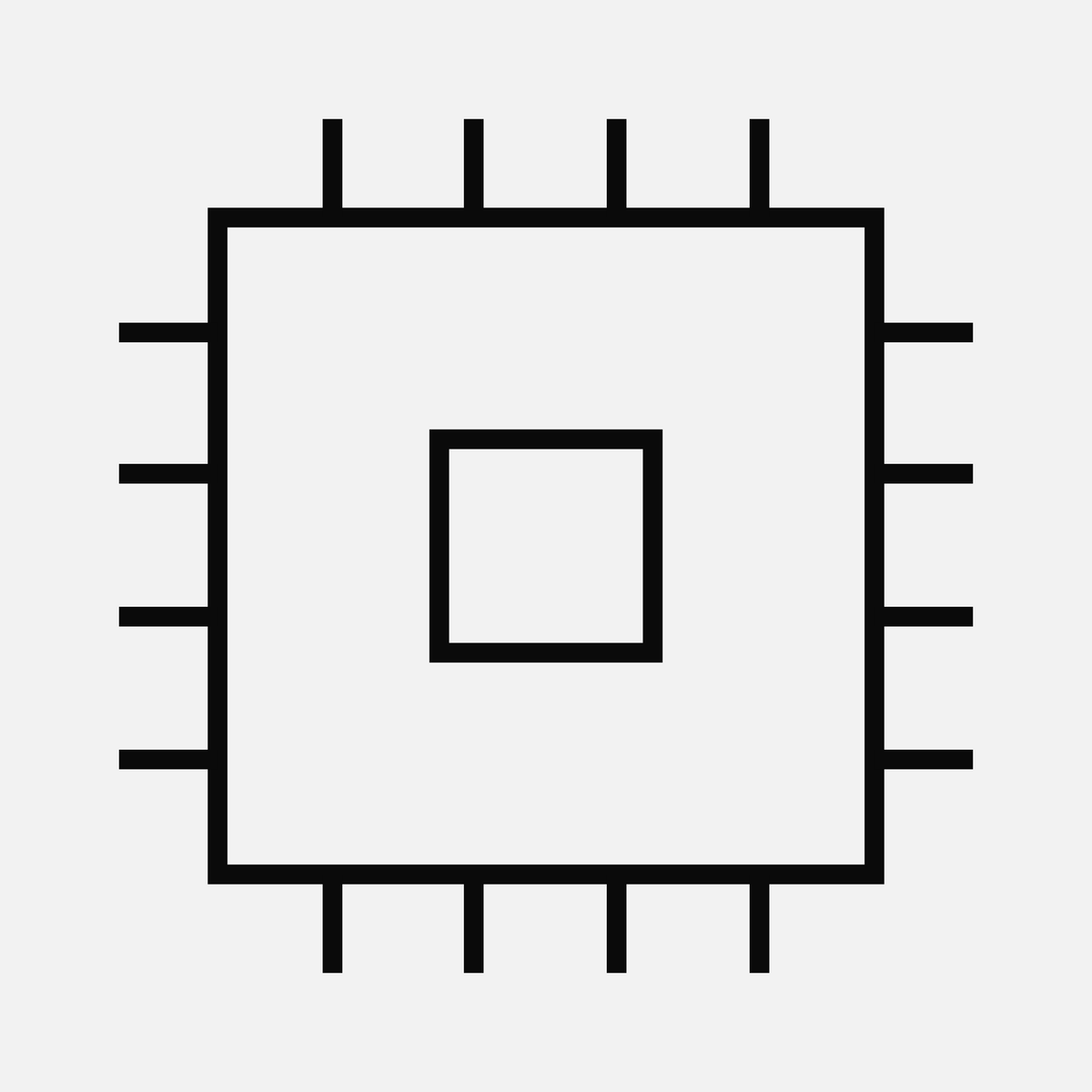 Chip with pins — firmware SBOM analysis, monochrome line art