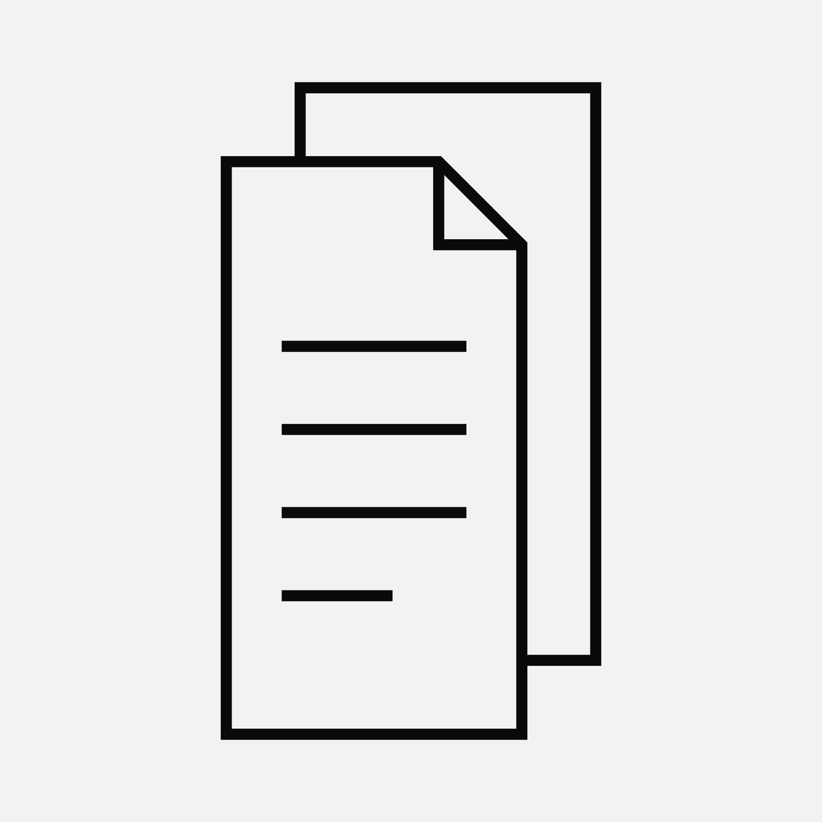 Document stack with content lines — SBOM registry, monochrome line art
