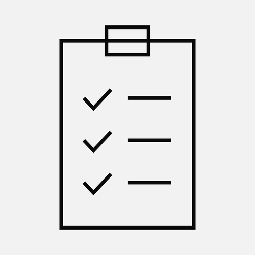 Clipboard with checked items — CRA readiness checklist, monochrome line art