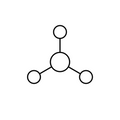 Hub with three connected channels — every node attributed to the center, monochrome line art
