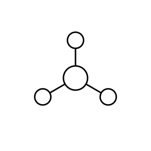 Hub with three connected channels — every node attributed to the center, monochrome line art