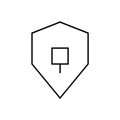 Shield with chip core — protected firmware vault, monochrome line art