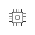 Chip with pins — firmware SBOM analysis, monochrome line art