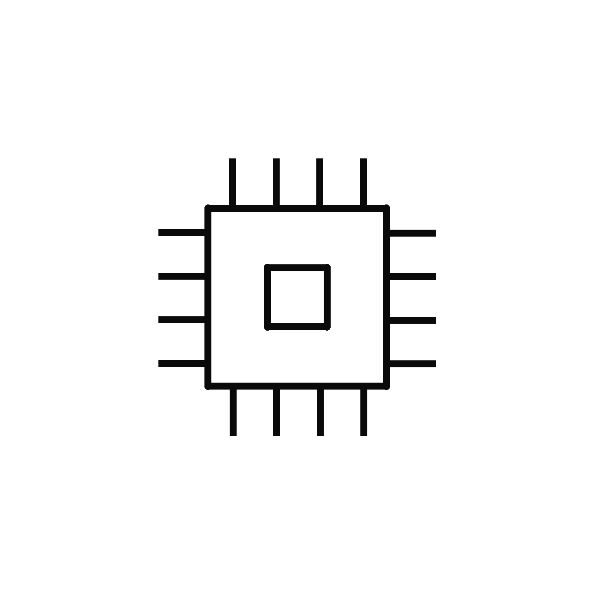 Chip with pins — firmware SBOM analysis, monochrome line art