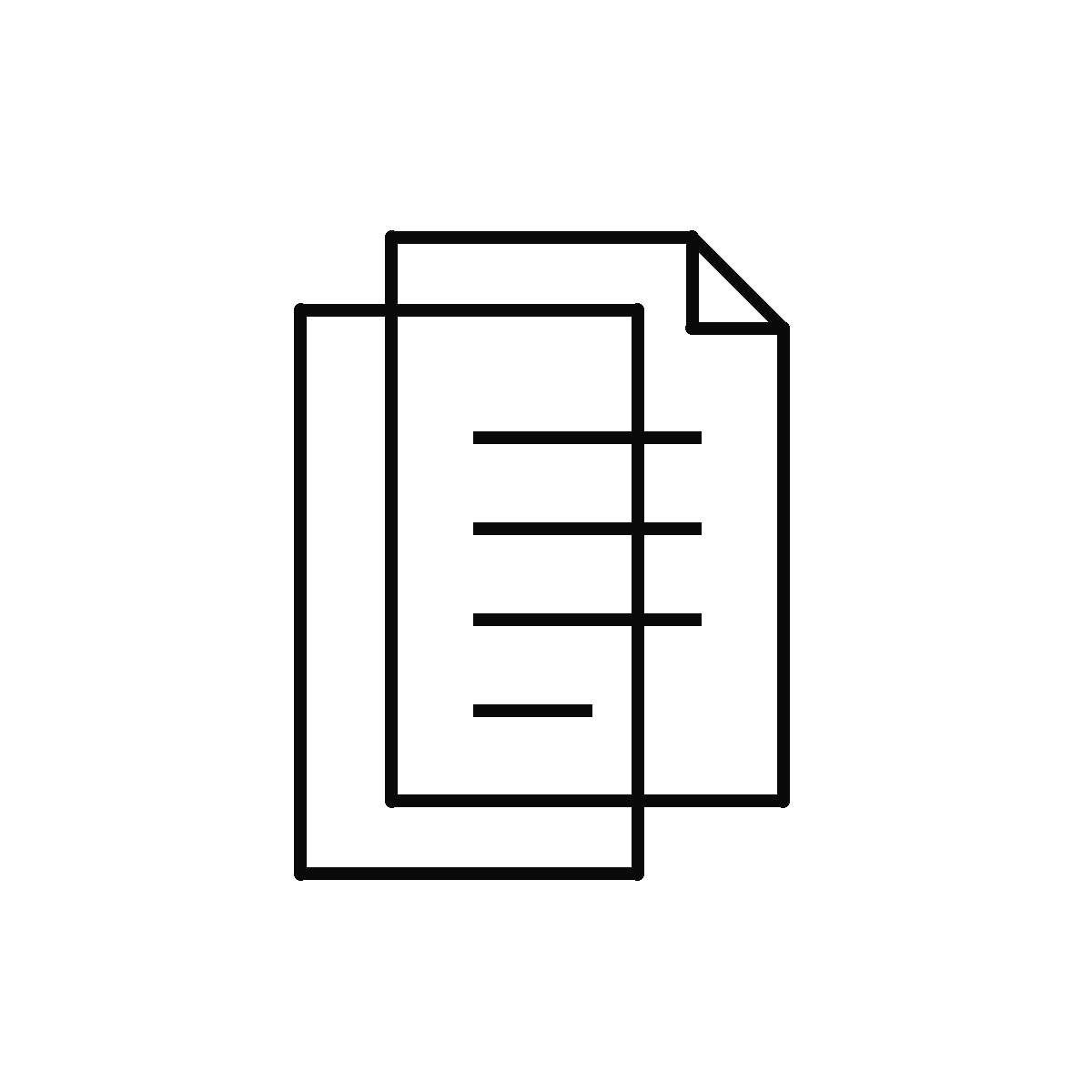 Document stack with content lines — SBOM registry, monochrome line art